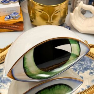 Angled view of green All-Seeing Eye Porcelain Paperweight