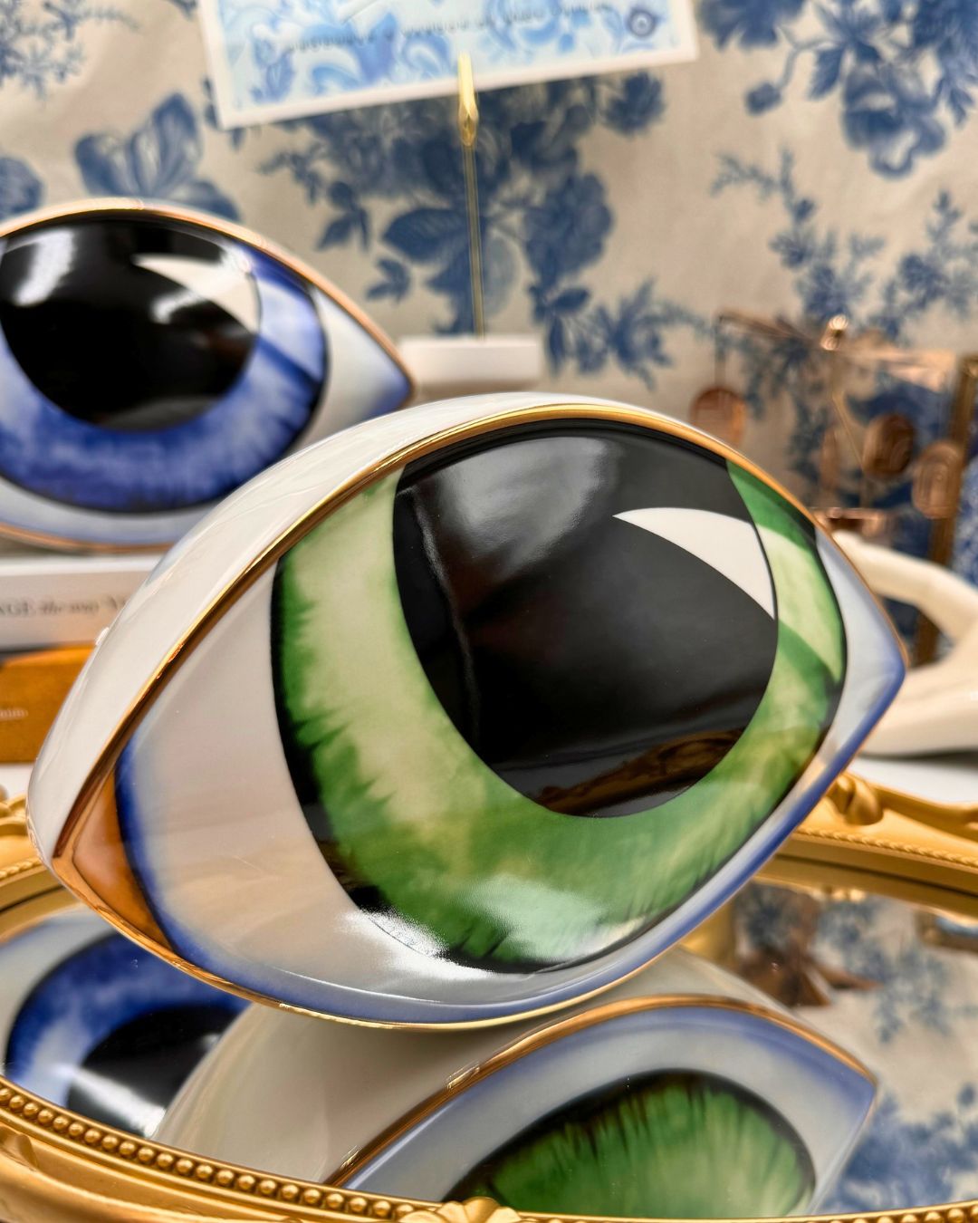 Green All-Seeing Eye Porcelain Paperweight, front view