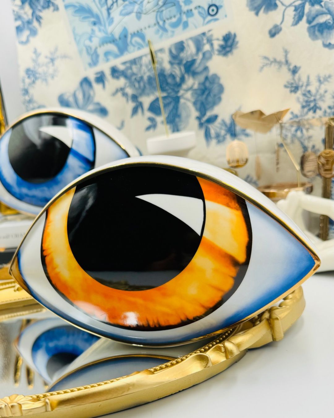Orange All-Seeing Eye Porcelain Paperweight, front view