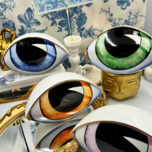 All-Seeing Eye Porcelain Paperweights in blue, green, orange and pink