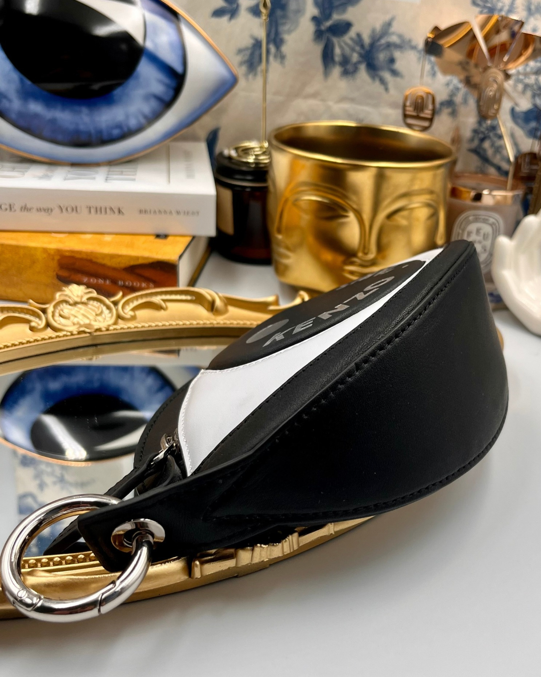 Bottom view of KENZO Kontact Eye leather clip pouch
