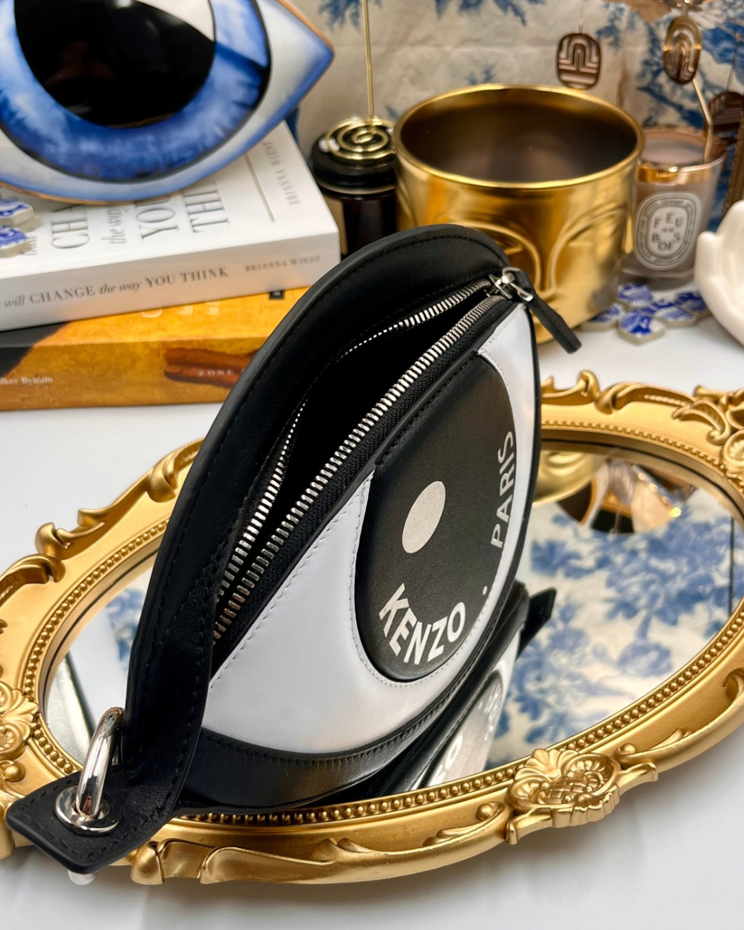Side view of KENZO Kontact Eye leather clip pouch