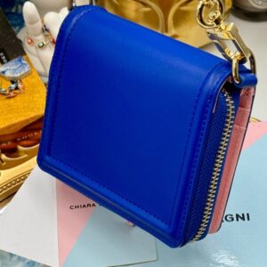 Back view of blue CHIARA FERRAGNI Eyelike Wallet on Chain