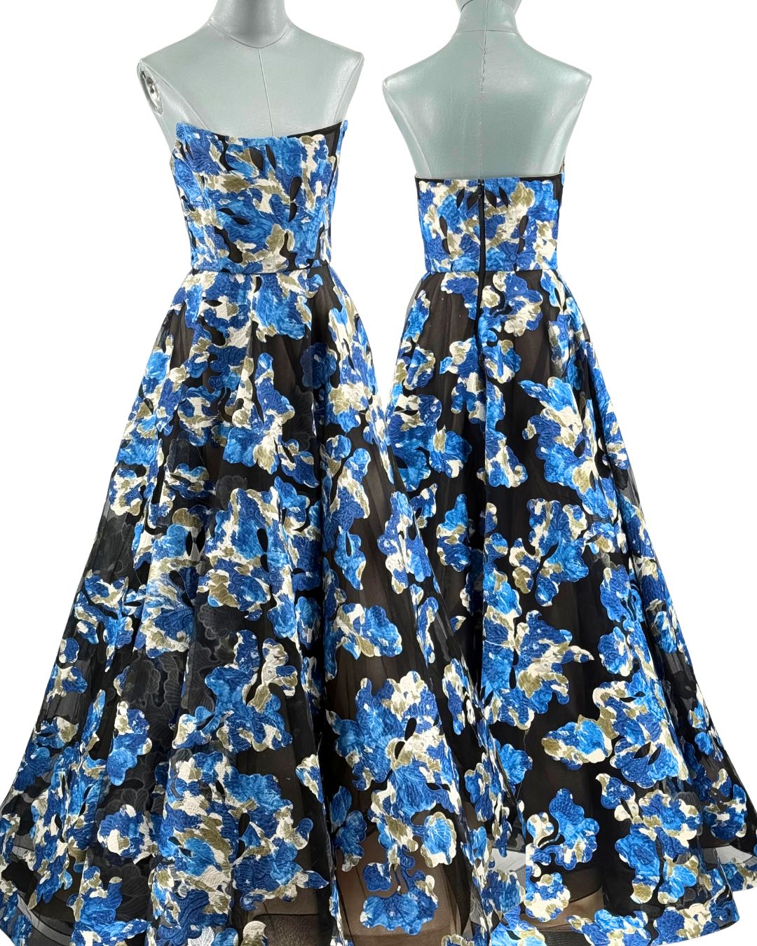 BRONX AND BANCO Cassandra Gown in black and blue floral tulle, main