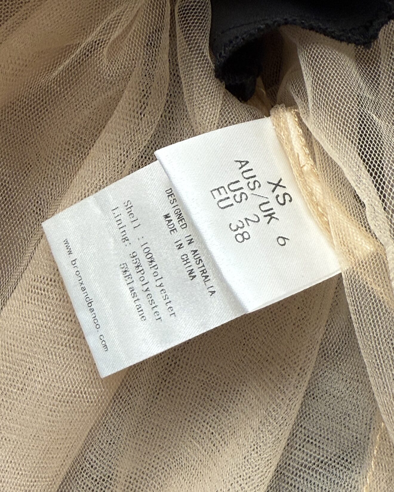 BRONX AND BANCO Cassandra Gown in black and blue floral tulle, size tag