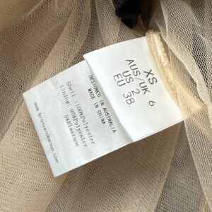 BRONX AND BANCO Cassandra Gown in black and blue floral tulle, size tag