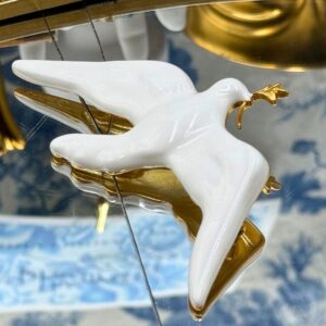White SCHIAPARELLI museum collection dove brooch with gold-tone olive branch