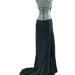 CULT GAIA Aphea forest-green silk dress, back view