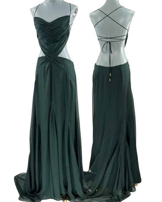 CULT GAIA Aphea forest-green silk dress, main