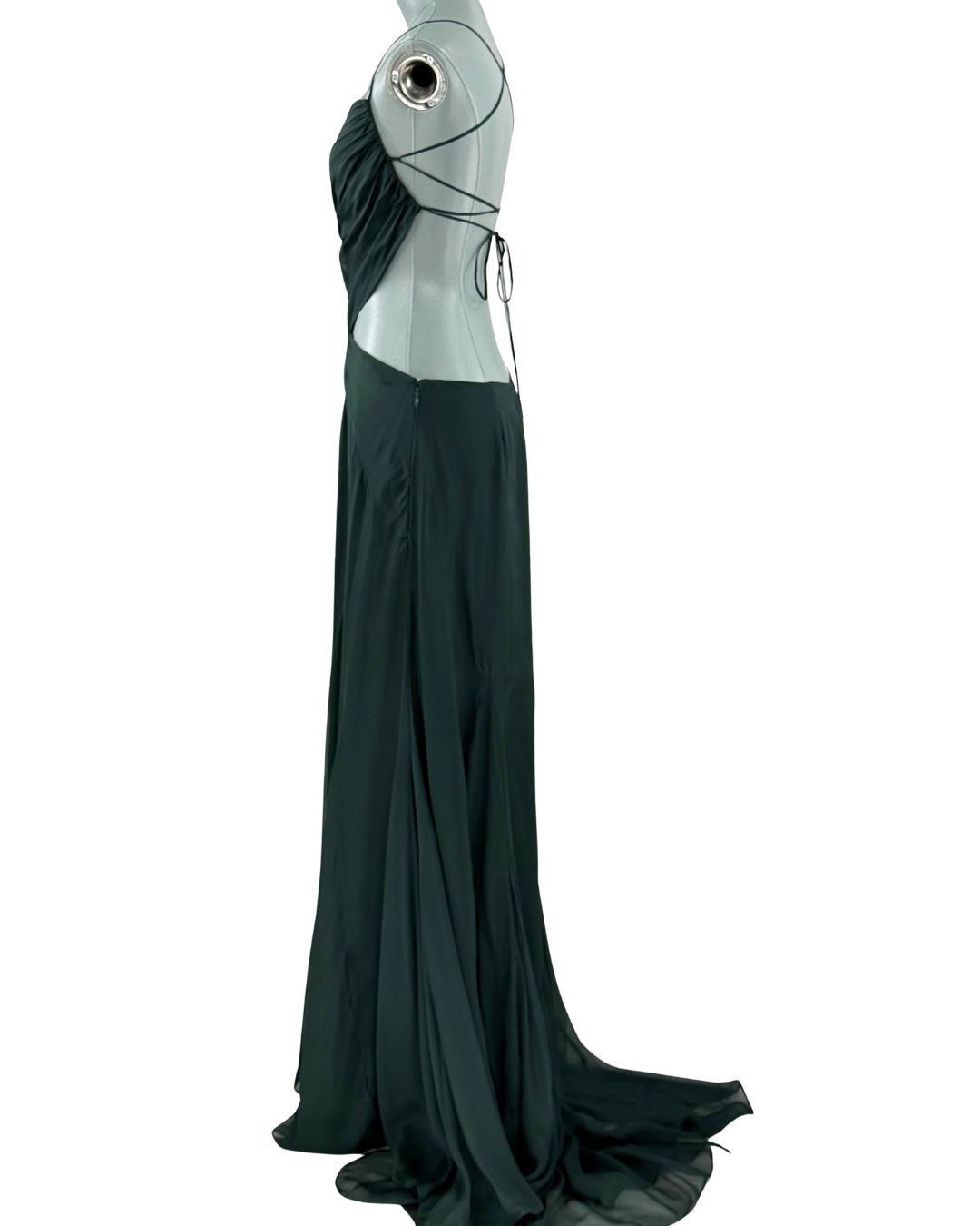 CULT GAIA Aphea forest-green silk dress, side view