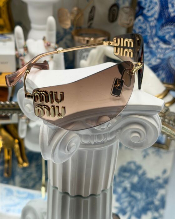 MIU MIU A51S rimless sunglasses with bronze lenses and gold-tone metal frame