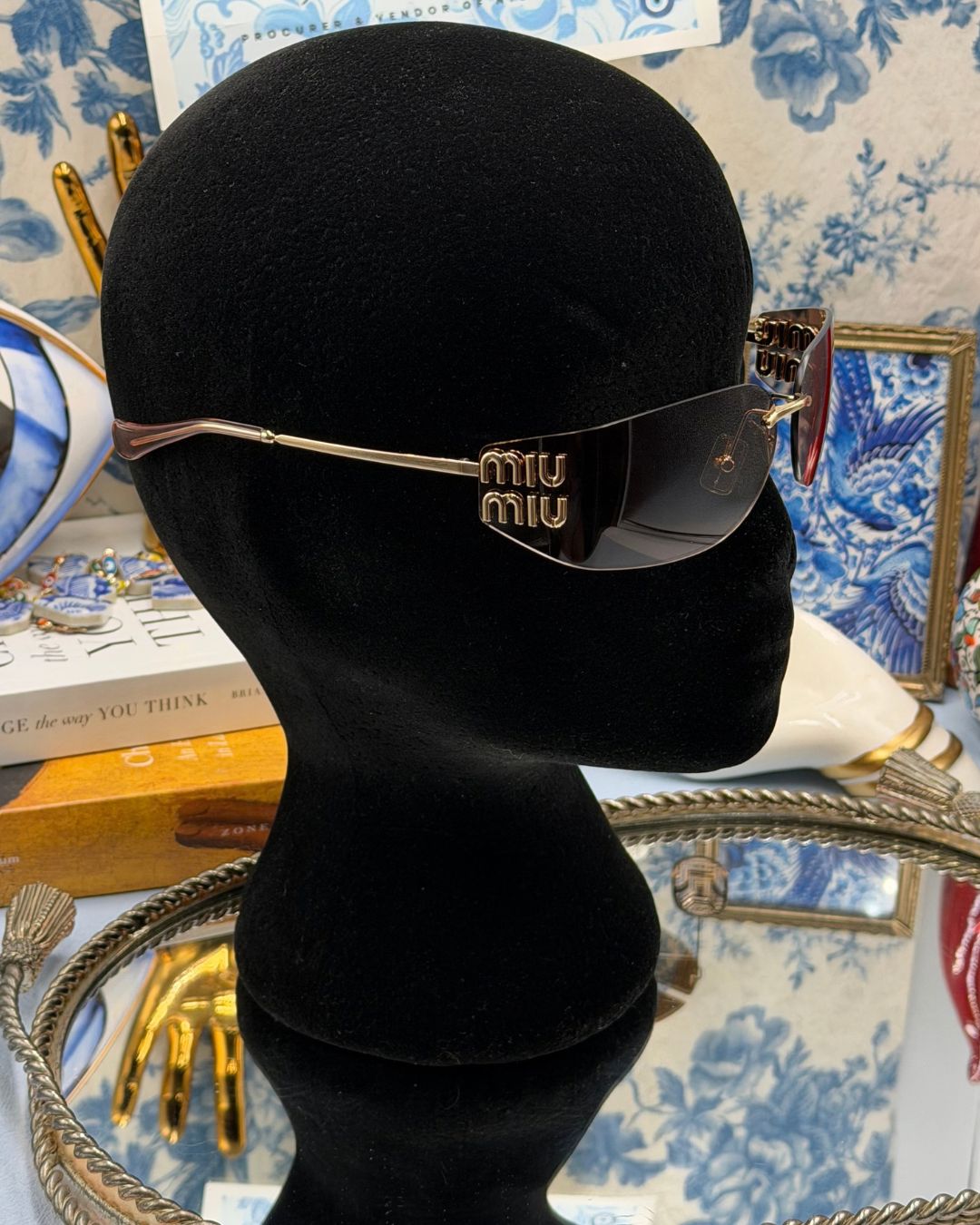 MIU MIU A51S rimless sunglasses with bronze lenses and gold-tone metal frame