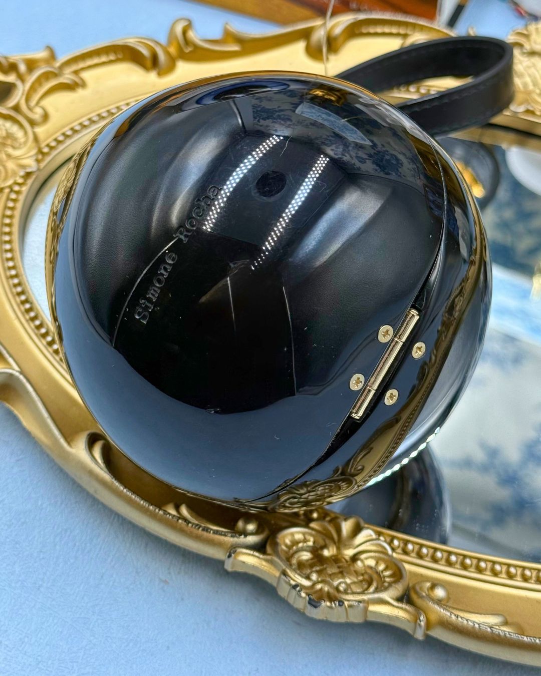 Engraved SIMONE ROCHA logo on black Perspex Egg Clutch