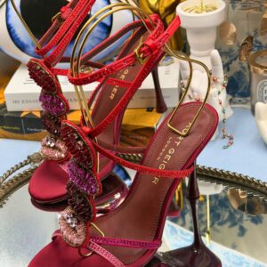 Side view of KURT GEIGER LONDON Kurt Kiss red satin