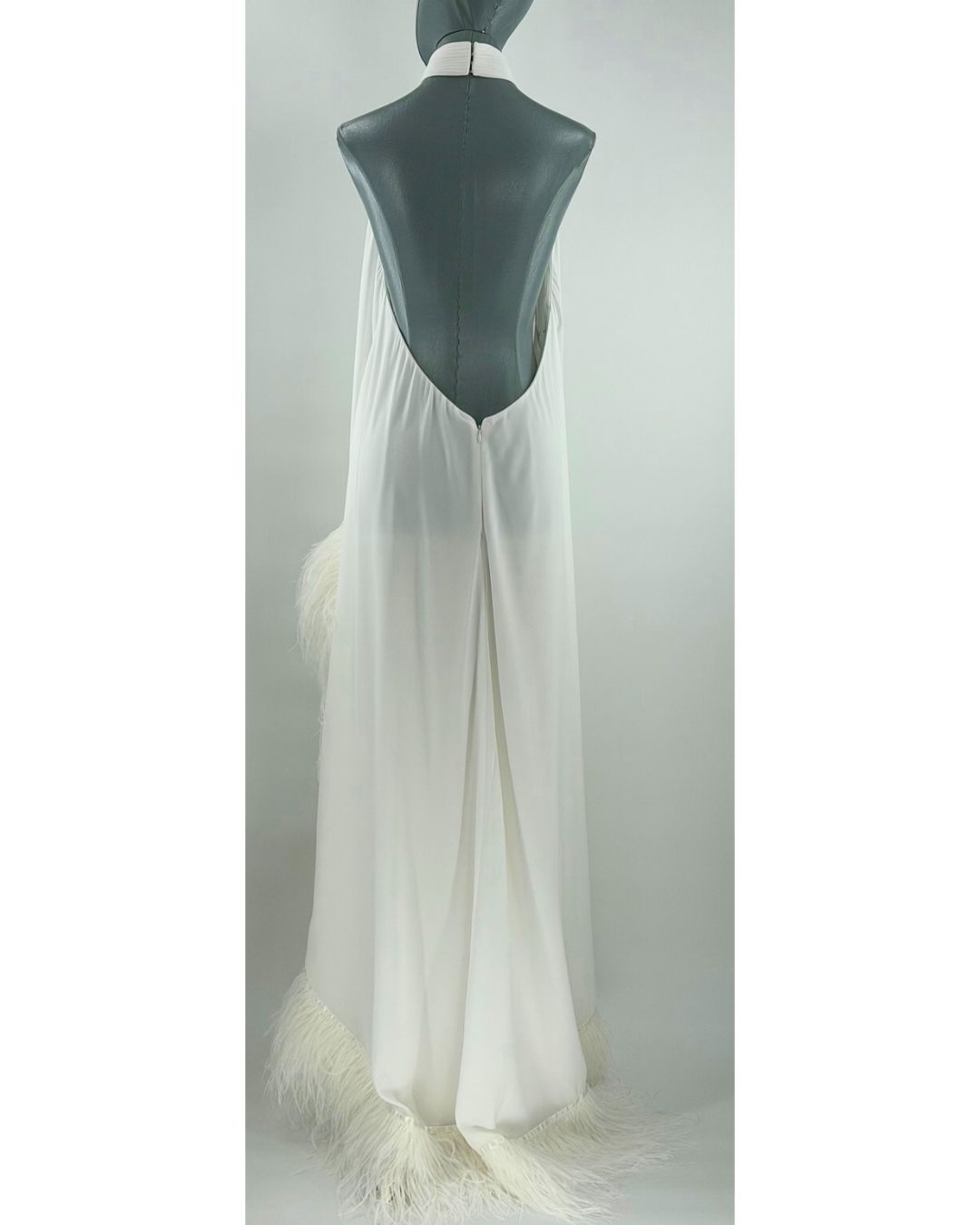 Back view of white BRONX AND BANCO Madeline Halterneck Gown