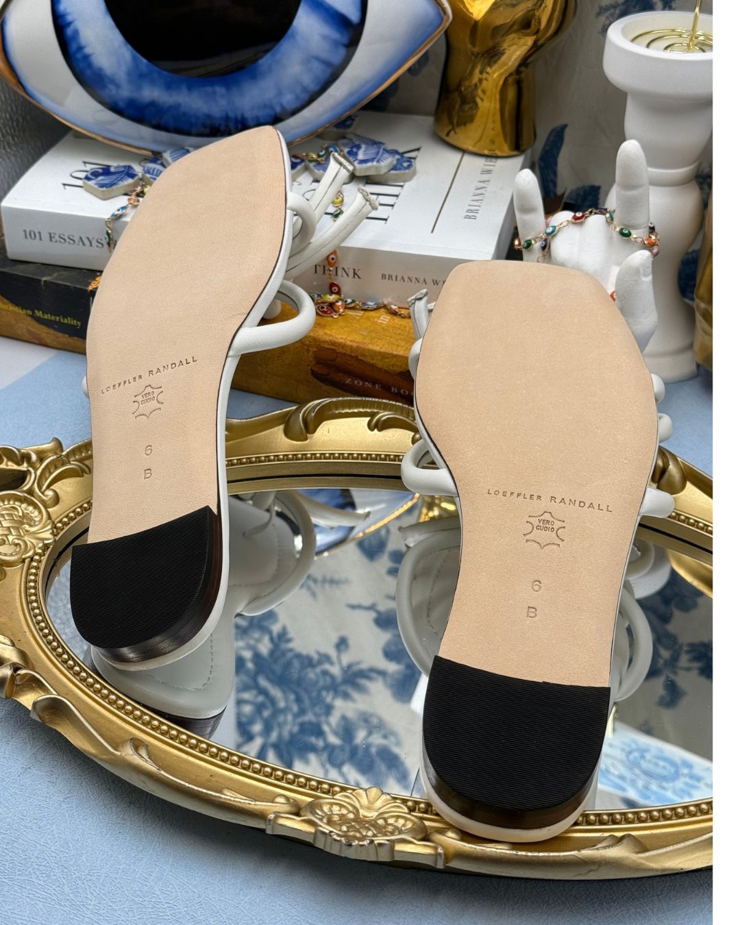 Leather outsole of LOEFFLER RANDALL Hadley white bow sandal