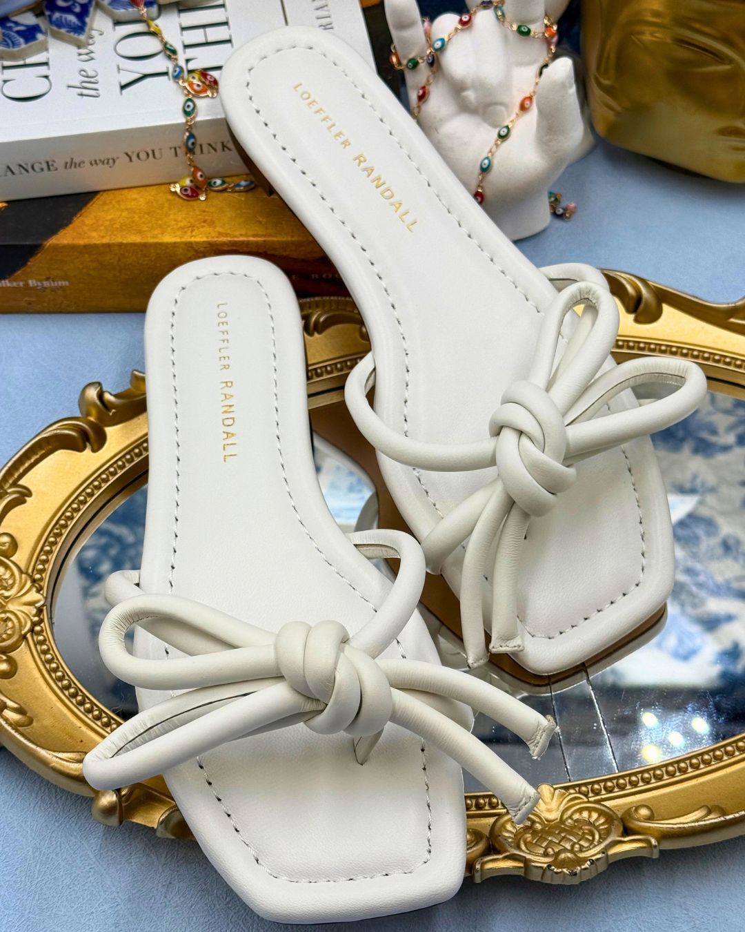 Square open toe of LOEFFLER RANDALL Hadley white leather sandal