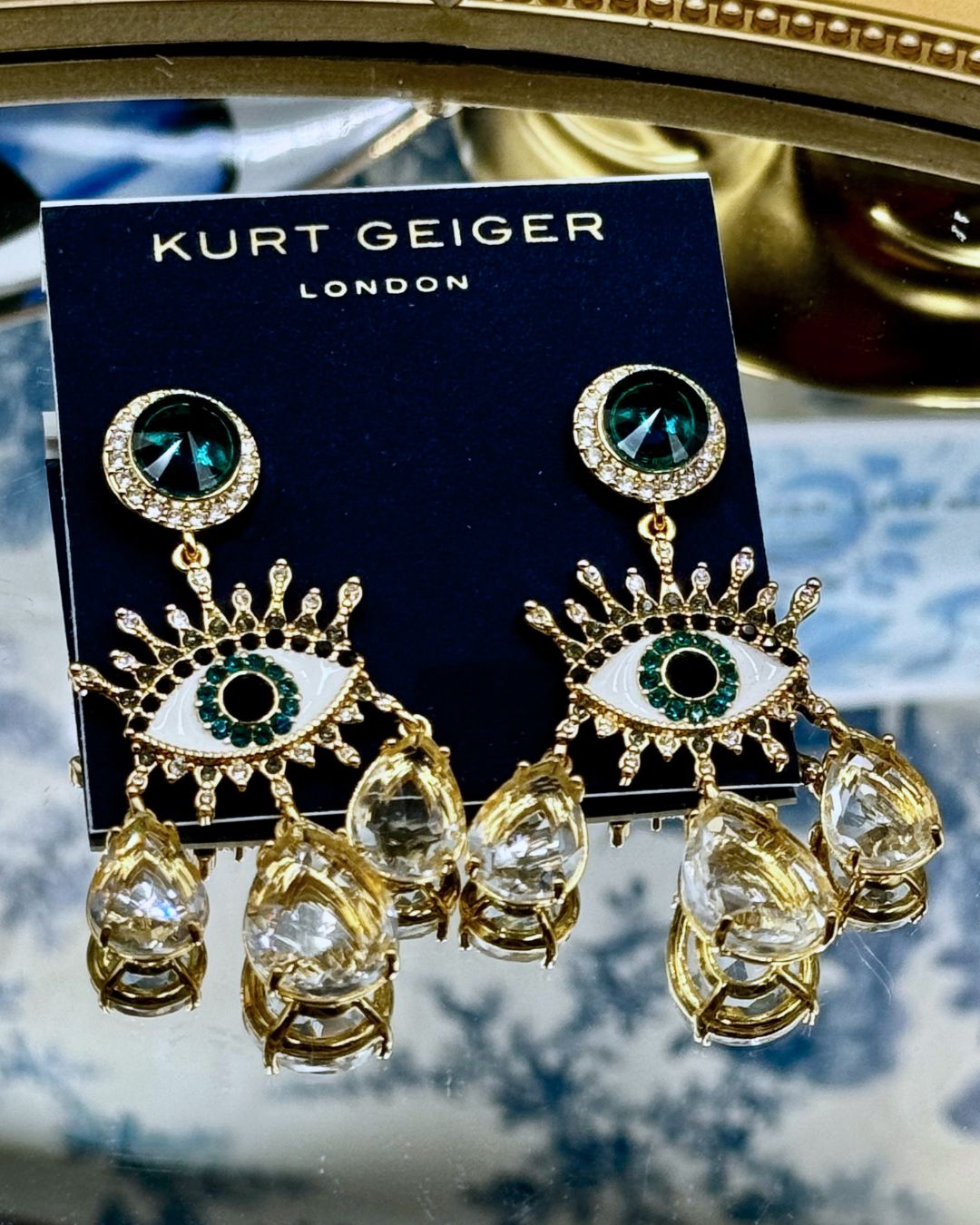 KURT GEIGER LONDON tag included with Evil Eye chandelier earrings