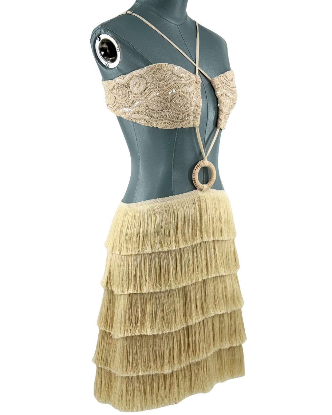 Angled view of PATBO Crochet Bloom cut-out mini dress