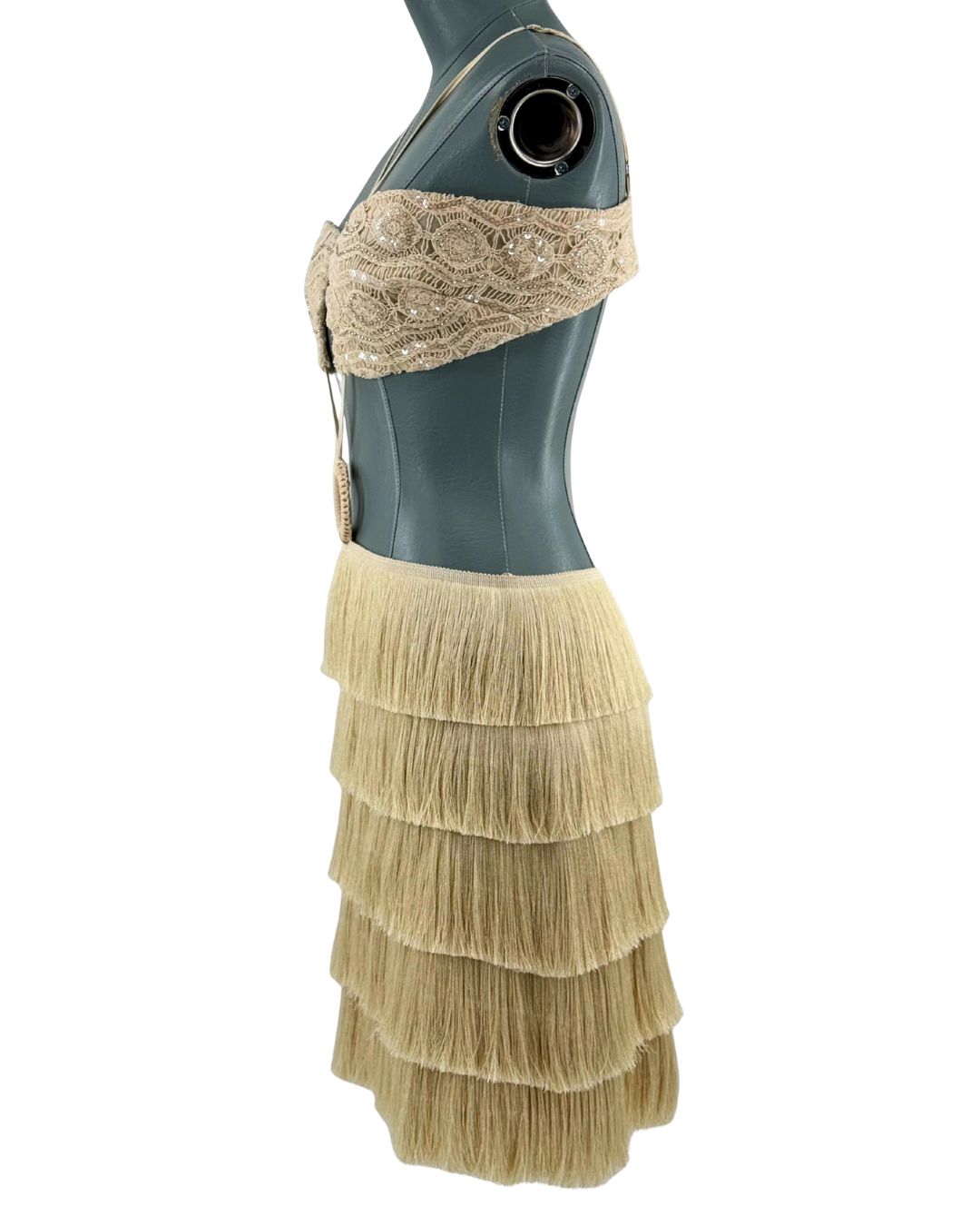 Side view of PATBO Crochet Bloom cut-out mini dress