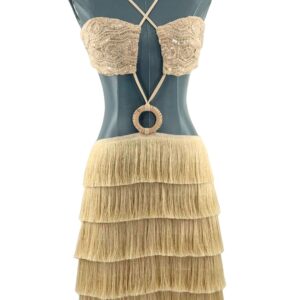 PATBO Crochet Bloom beige cut-out crochet mini dress, front view