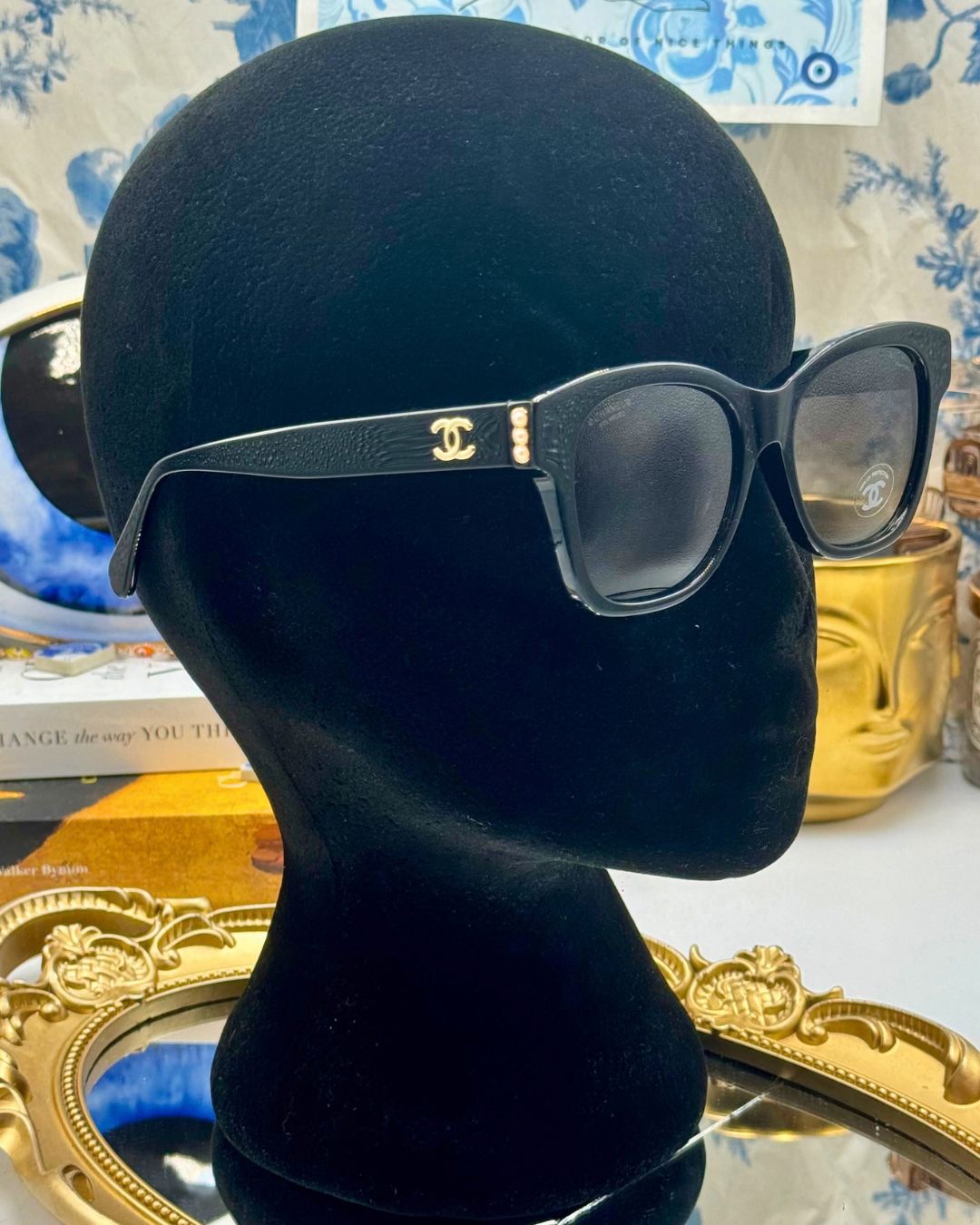 CHANEL 5482H black square sunglasses worn on the face