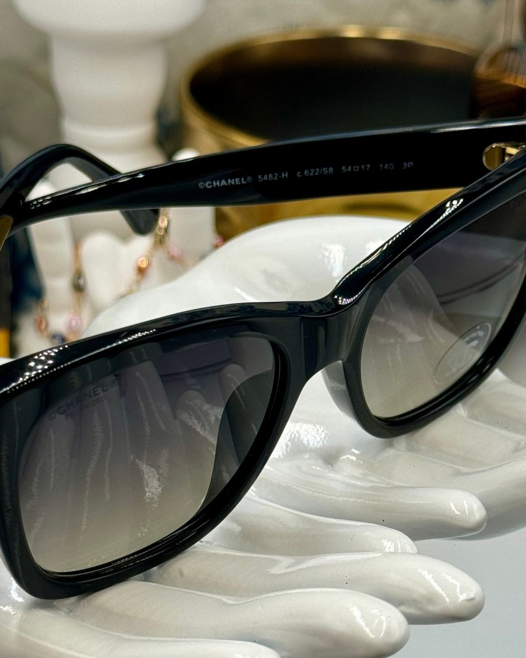 Interior temple markings and model reference on CHANEL 5482H sunglasses