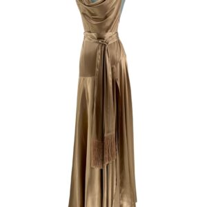 BRONX AND BANCO Leo Maxi Dress in caramel satin, front view