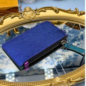 Back of KURT GEIGER LONDON metallic rainbow card holder with exterior card slots