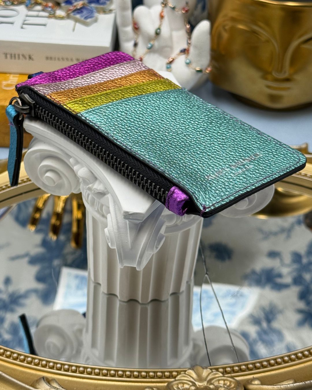 Zip closure detail on KURT GEIGER LONDON Rainbow Shop 690 card holder