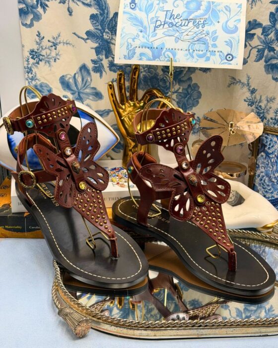 KURT GEIGER LONDON Boho Butterfly Gladiator sandals in brown leather