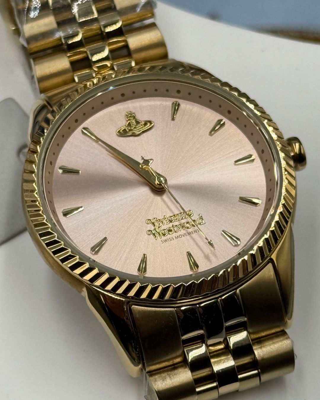 Signature Vivienne Westwood Orb detail on Seymour watch dial