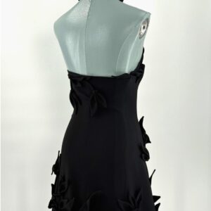 Back view of black CULT GAIA Elliana Calla Lily Mini Dress