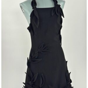 CULT GAIA Elliana Calla Lily Mini Dress in black, front view