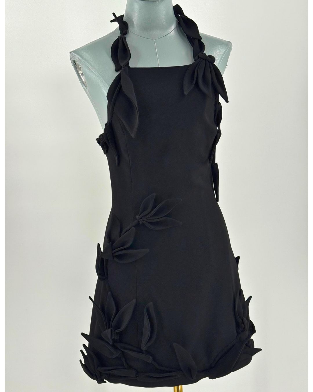 CULT GAIA Elliana Calla Lily Mini Dress in black, front view