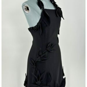 Side view of black CULT GAIA Elliana Calla Lily Mini Dress