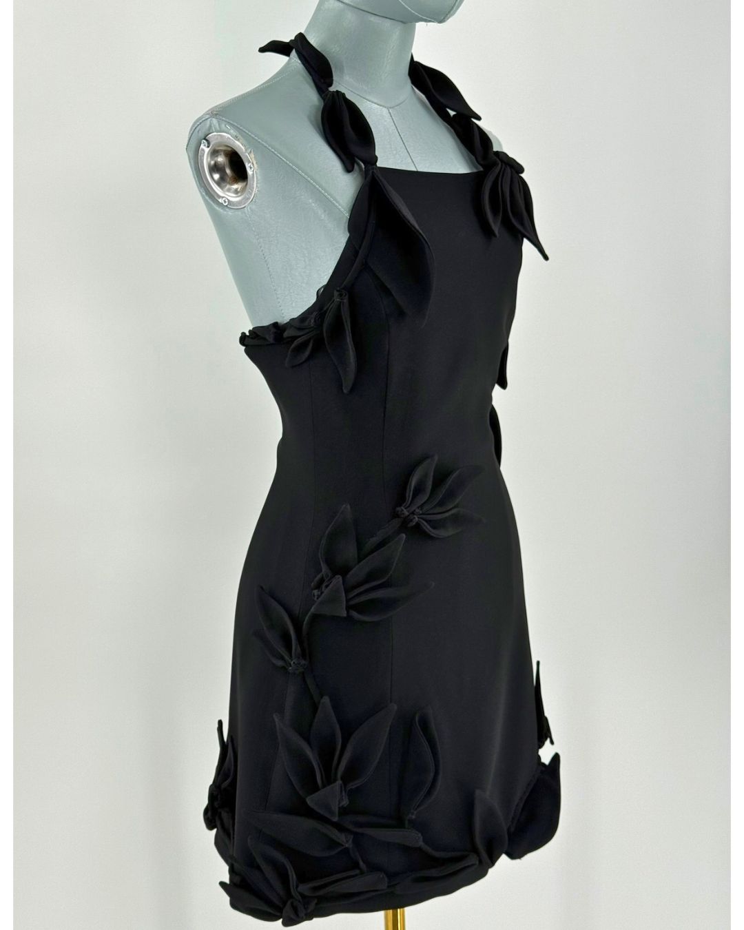 Side view of black CULT GAIA Elliana Calla Lily Mini Dress