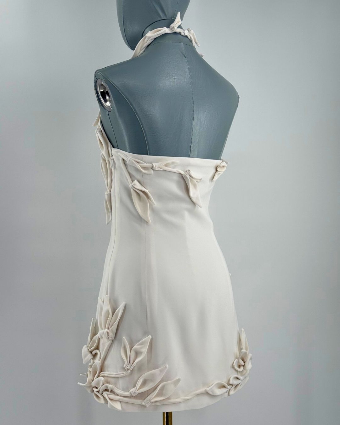 CULT GAIA Elliana Calla Lily Mini Dress in off white, back view