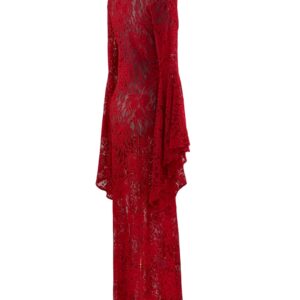 Back view of red ALEXANDRA MIRO Kara Lace Kaftan