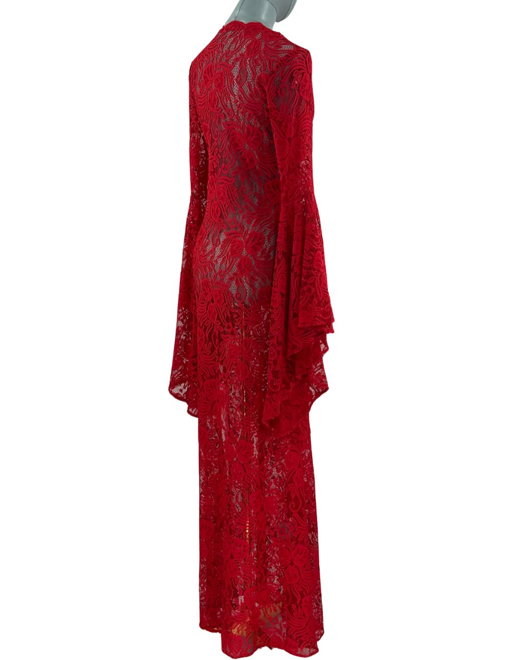 Back view of red ALEXANDRA MIRO Kara Lace Kaftan