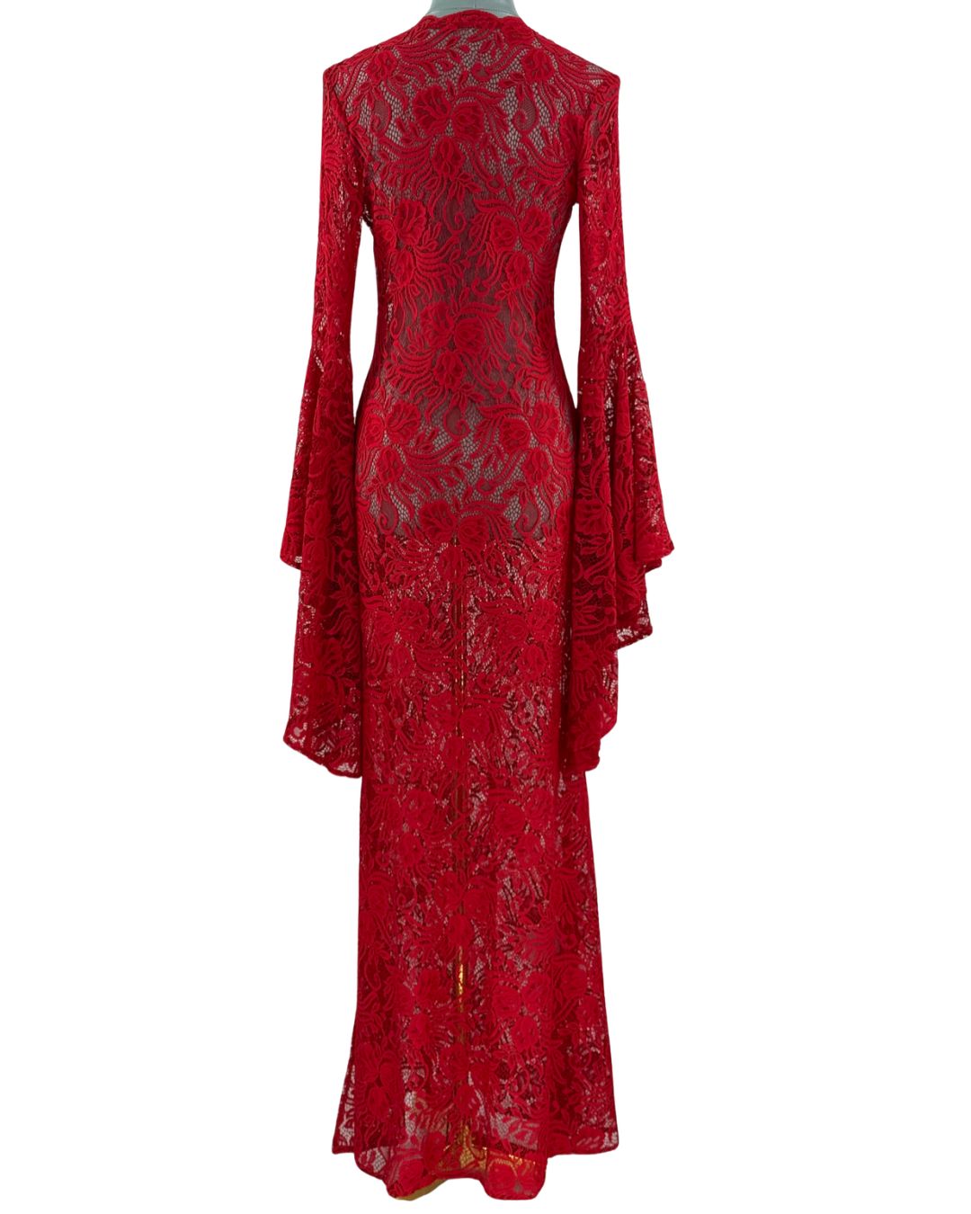 Sheer red floral lace detail on ALEXANDRA MIRO Kara Kaftan