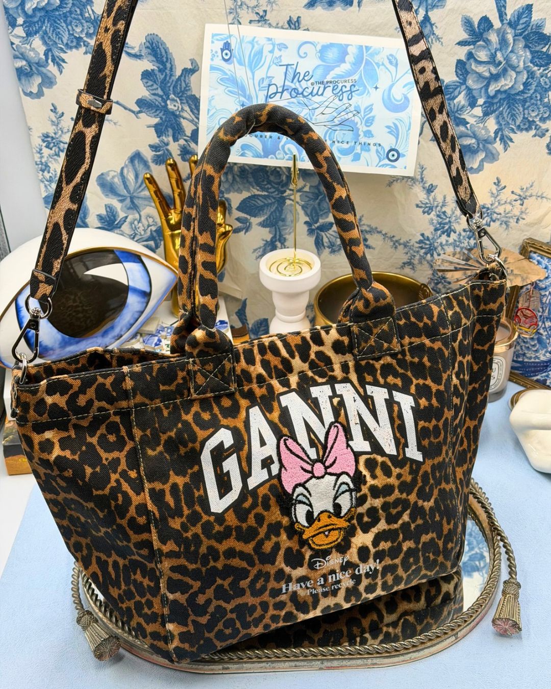 GANNI x DISNEY Daisy Duck Leopard Small Tote, front view