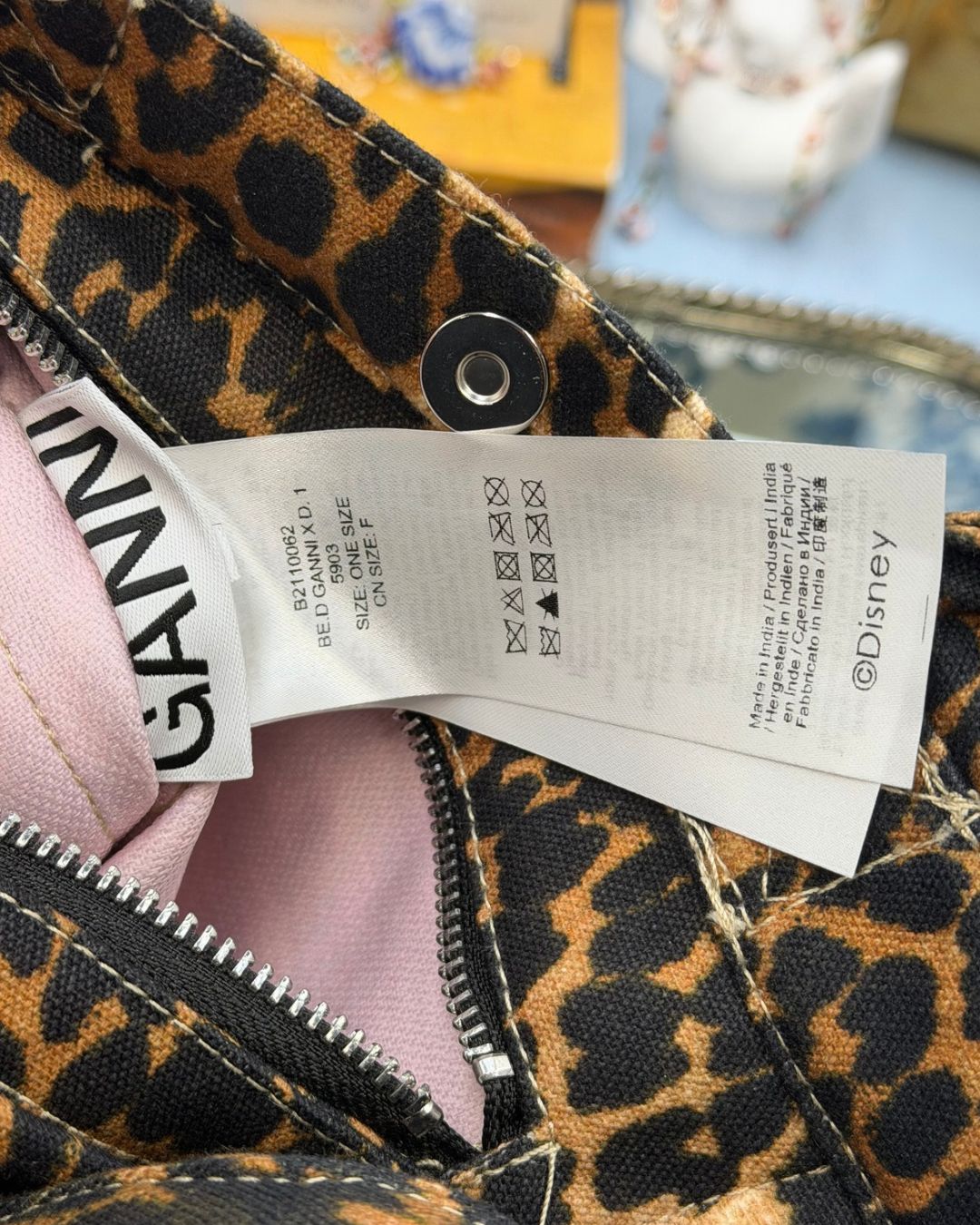 GANNI x DISNEY interior label on Daisy Duck Leopard Small Tote