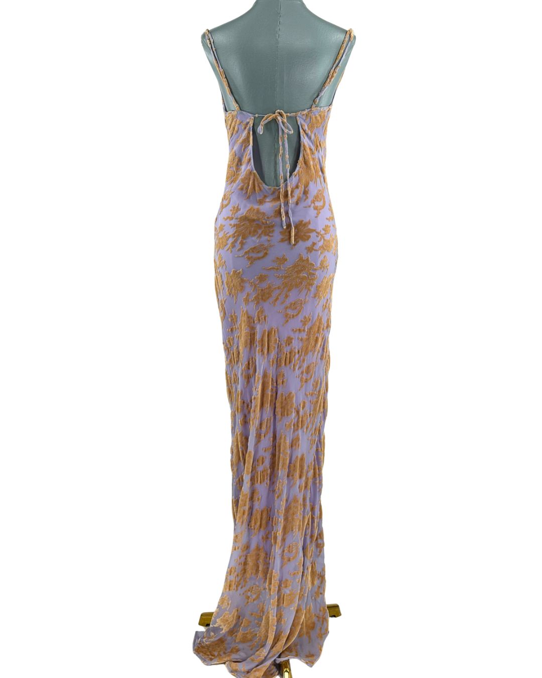 Back view of lilac RAT & BOA Athena Devoré Velvet Maxi Dress