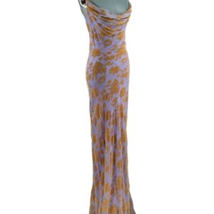 Side view of lilac RAT & BOA Athena Devoré Velvet Maxi Dress