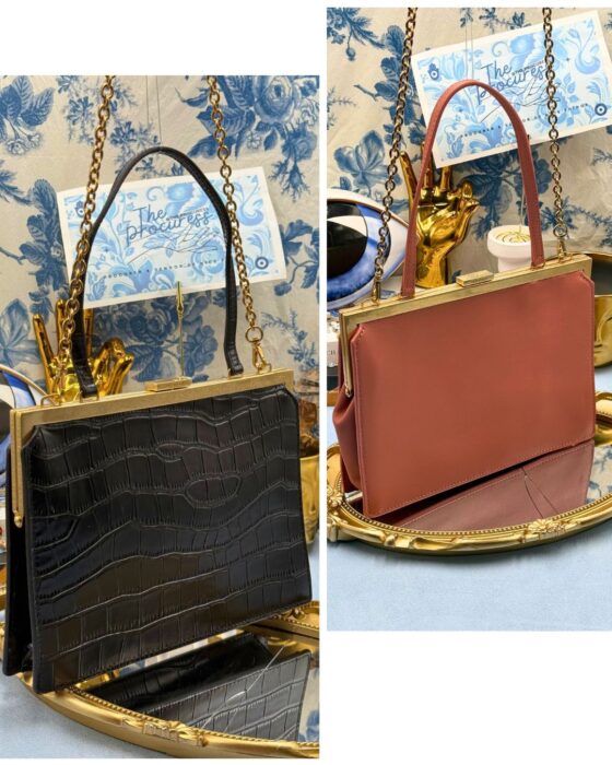OROTON Icon Frame Clutches in Black and Rosewood Pink