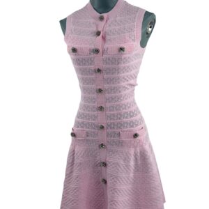 SELF-PORTRAIT Pointelle Diamanté Knit Mini Dress in pink, front view
