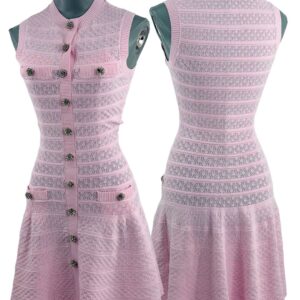 SELF-PORTRAIT Pointelle Diamanté Knit Mini Dress in pink, front view