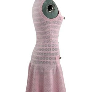 Side angled view of pink SELF-PORTRAIT Pointelle Diamanté Knit Mini Dress