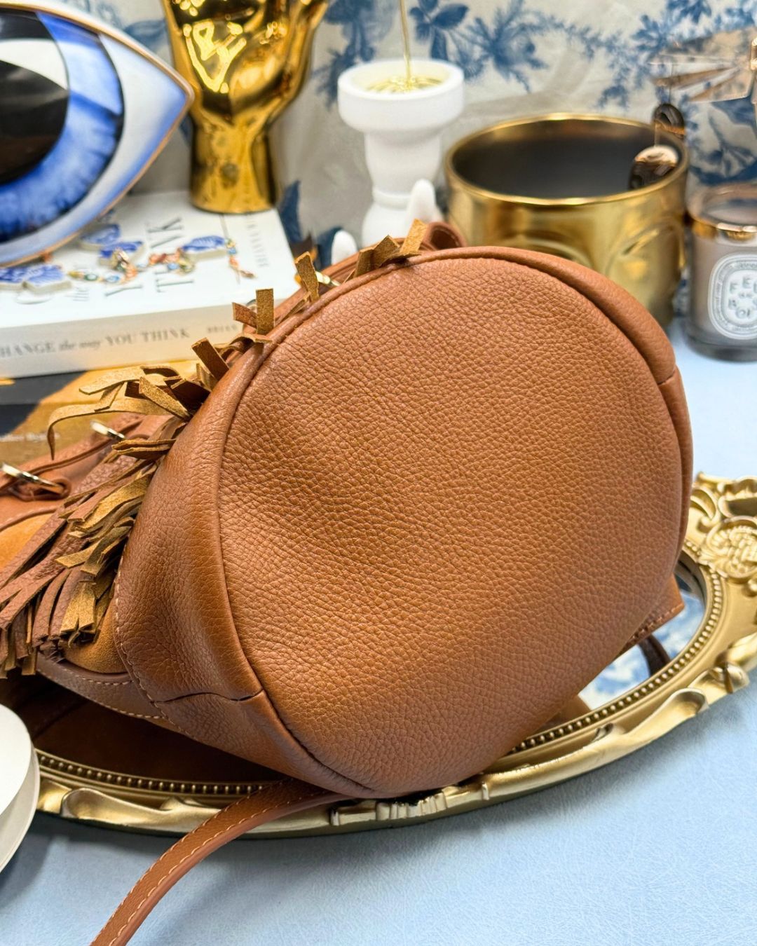 Bottom view of SEE BY CHLOÉ Vicki Bucket Bag in Caramello